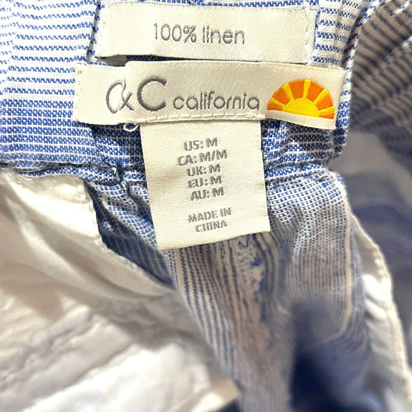 C&C California Blue White 100% Linen Striped Pull On Pants Size M - Picture 5 of 7